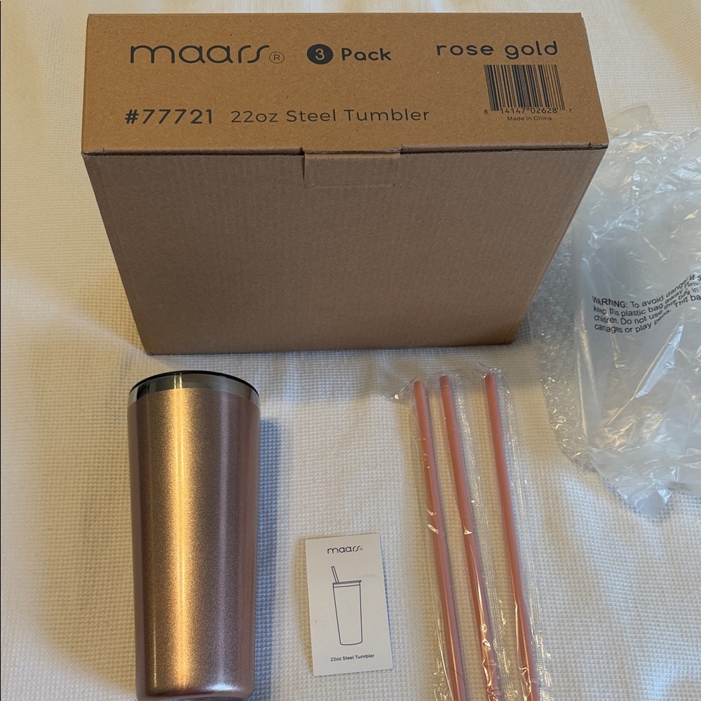 Maars 22 OZ Steel Tumbler Rose Gold 3 Pack NEW